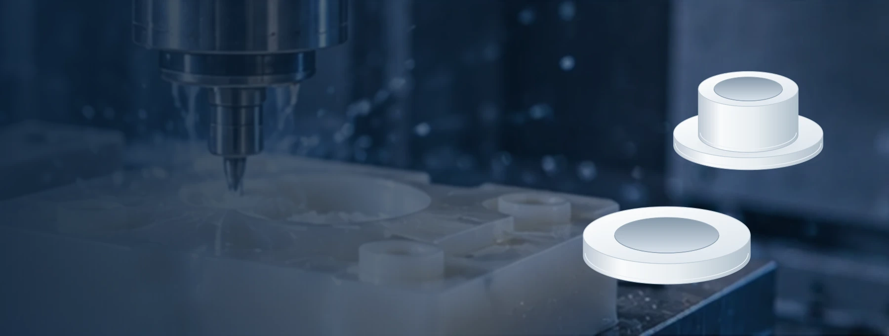 PTFE part forms with a generic polymer machining background