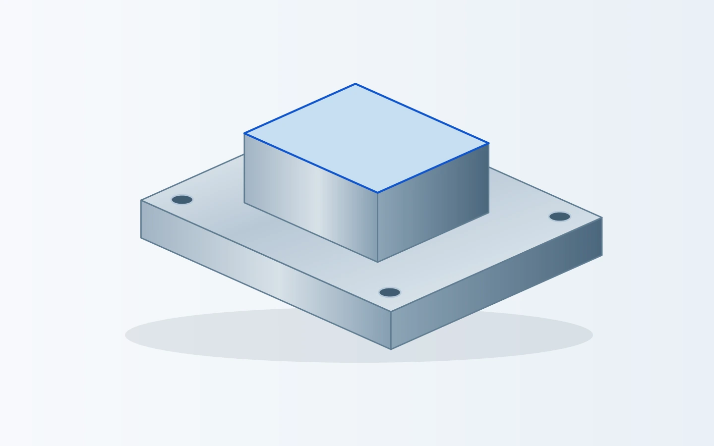 A raised core form on a rectangular mounting base