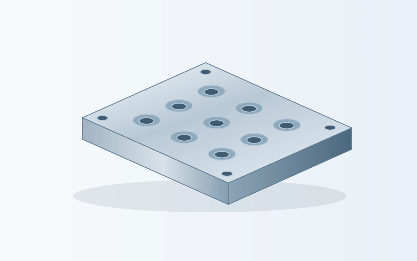 A support plate with a coordinated pattern of counterbored holes
