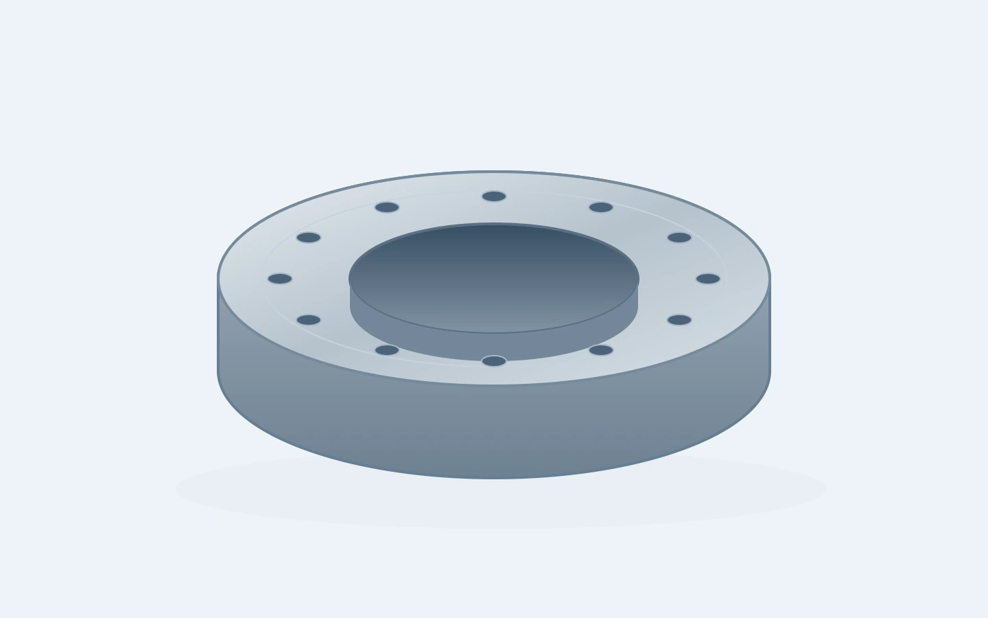 Large-diameter ring with a central bore, flange face and bolt-hole circle