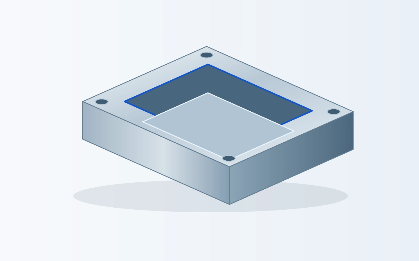 A recessed insert with mounting holes and a highlighted molding cavity