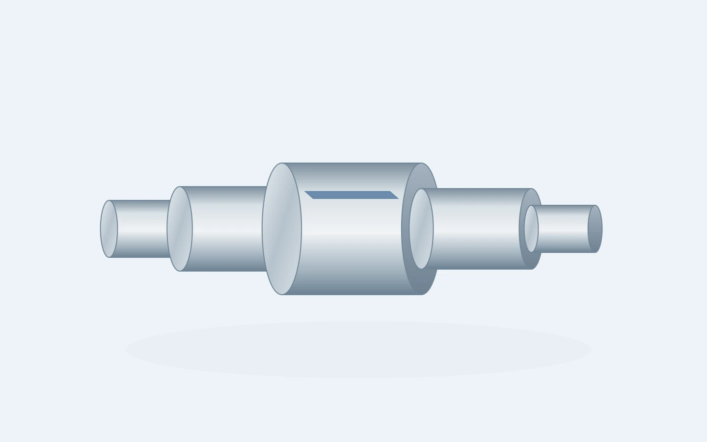 Long stepped shaft with bearing seats and an accessible milled keyway