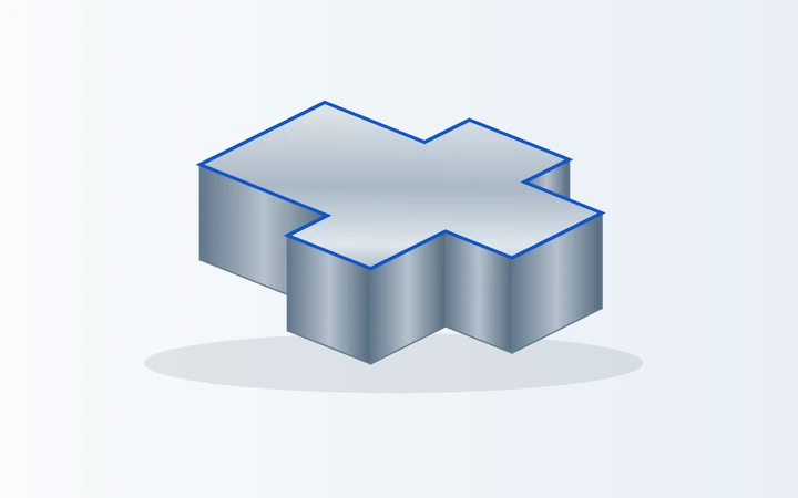 Isometric illustration of a profiled metal insert with its outer contour highlighted in blue