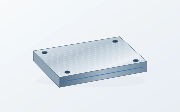 Tooling plate with a flat working face and four mounting holes