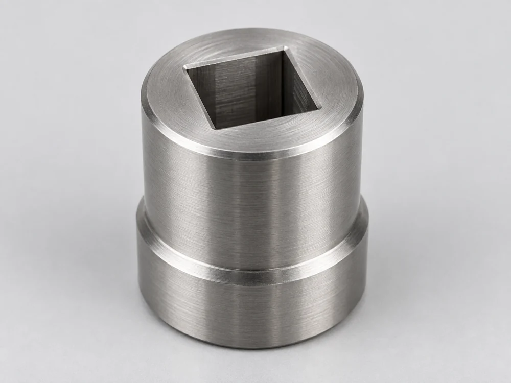 Short cylindrical drive coupling with a square socket and a lower shoulder
