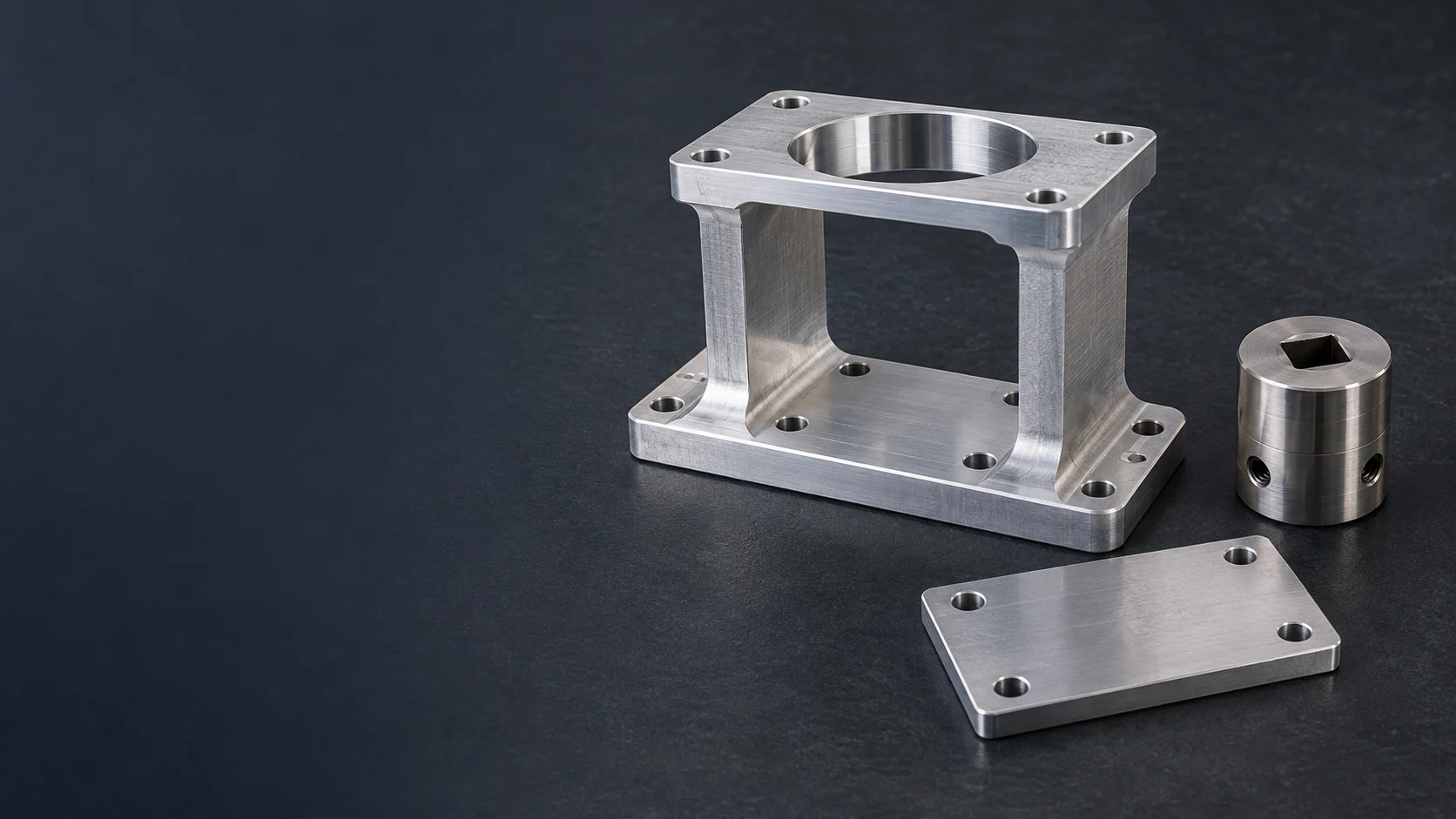 Machined actuator mounting bracket, square-socket coupling and four-hole mounting plate