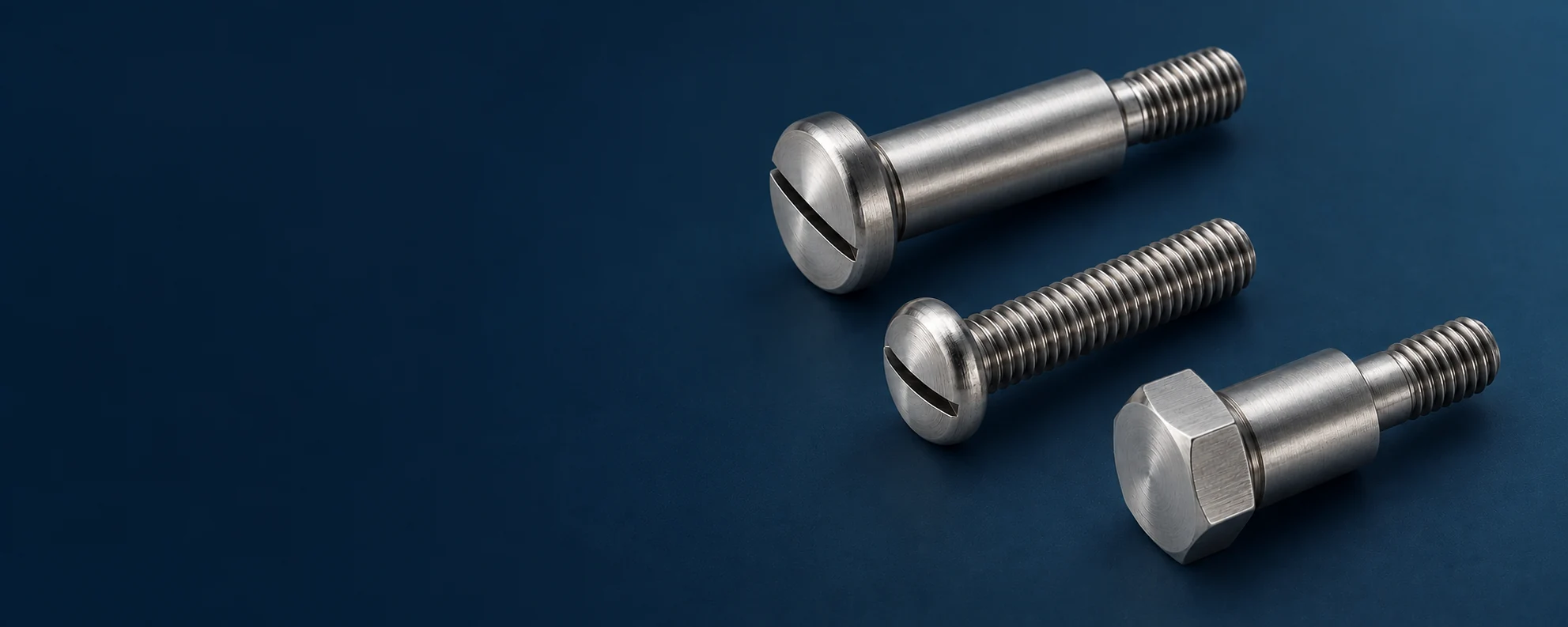 Machined screws with custom heads, smooth shoulders and external threads