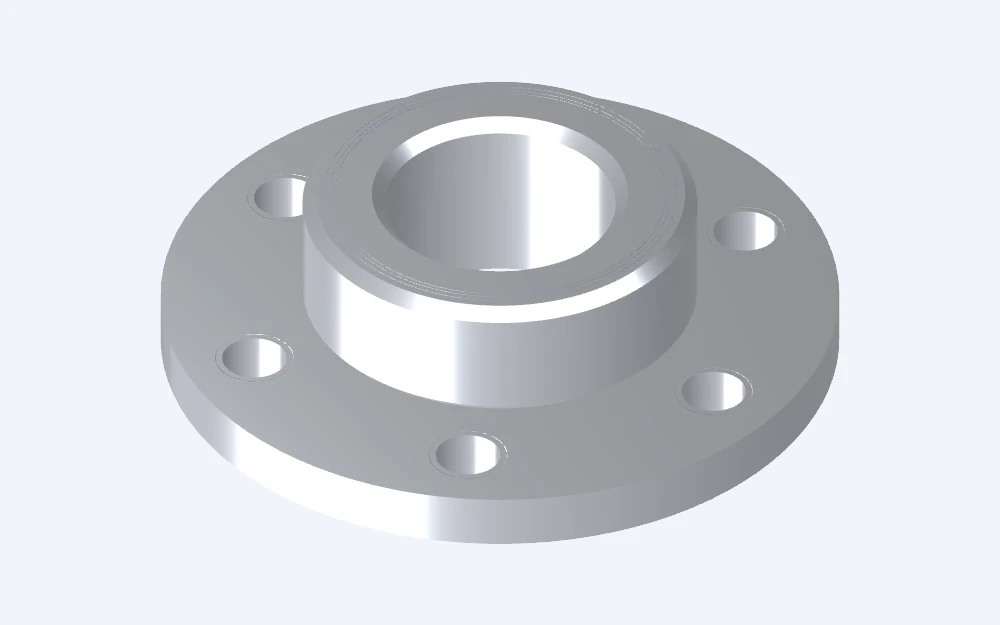 Illustration einer Aluminium-Flanschnabe mit zentralem Bohrungsdurchmesser und Lochkreis für Schraubenverbindungen