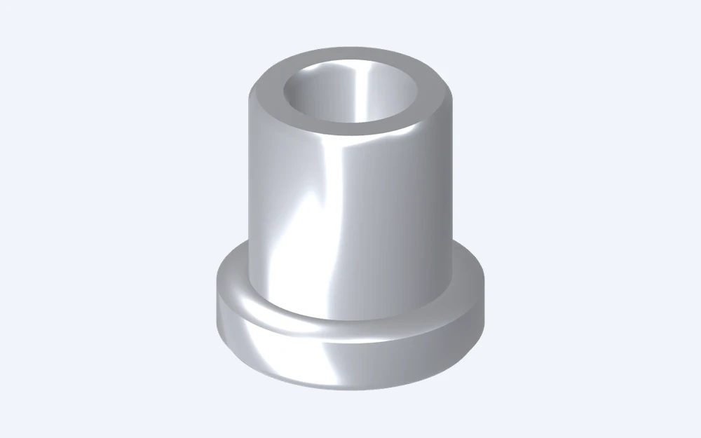 Darstellung einer geflanschten Aluminiumhülse mit Angabe von Bohrungsdurchmesser, Außendurchmesser und Schulter