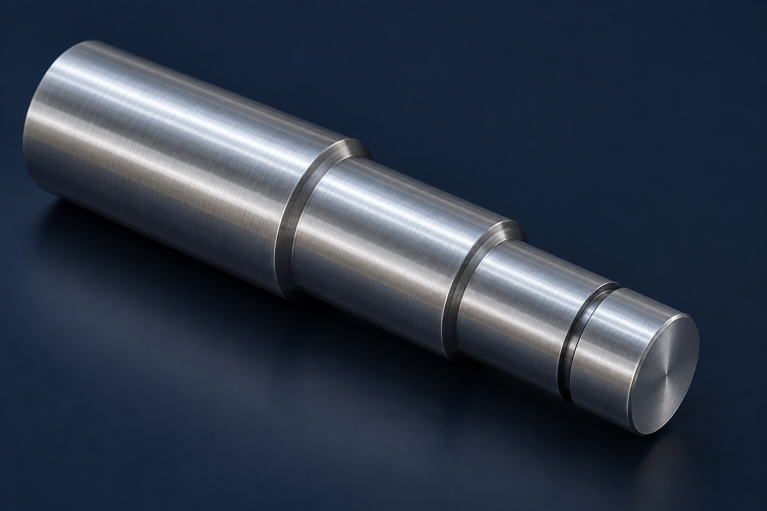 Stepped metal shaft with cylindrical diameters, a circumferential groove and a visible flat end face.