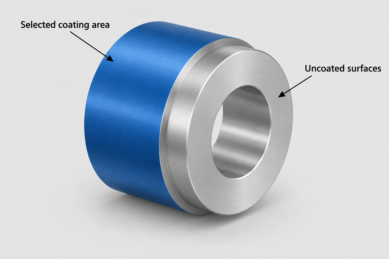 Collar with its outside working band highlighted blue and its front face and bore left silver.