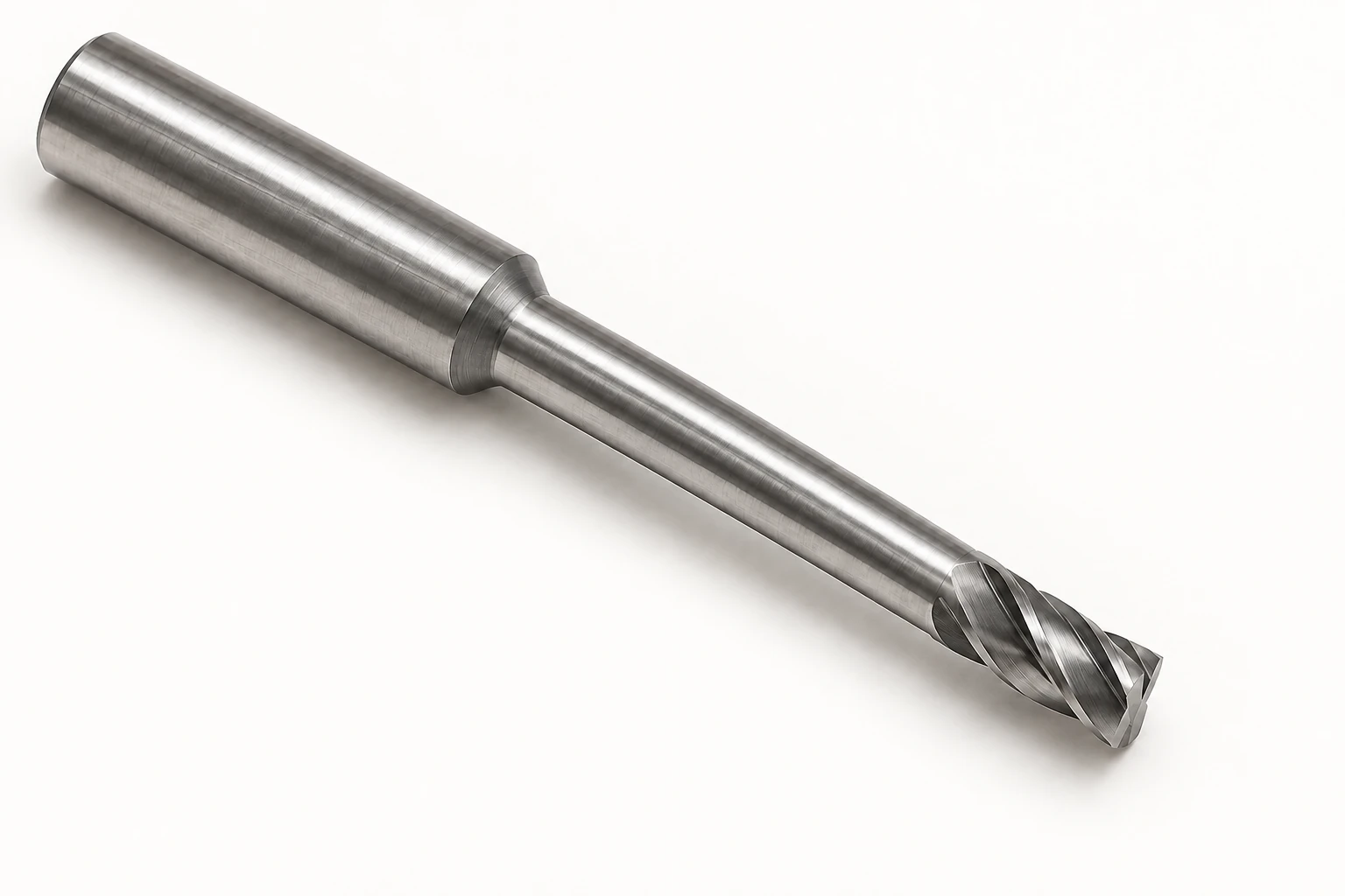 Fresa de punta con cuello reducido: vástago grueso, cuello delgado y liso, y cabeza cortante acanalada corta.