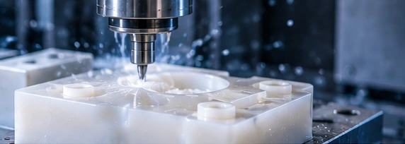 Illustrative plastic milling operation — AI illustration, not a vetcnc production photograph