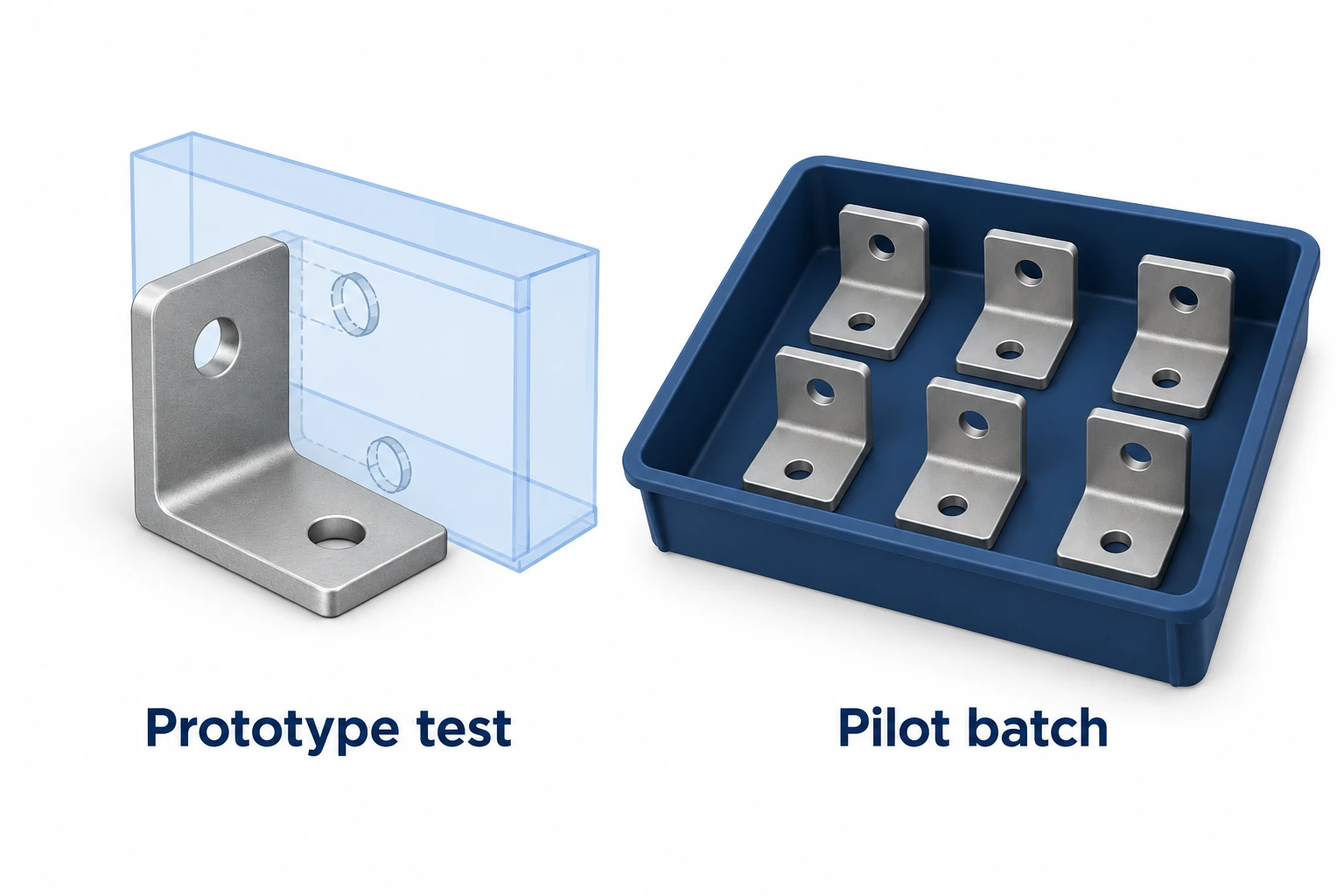A single mounting bracket beside an assembly outline is separated from a tray of matching brackets.
